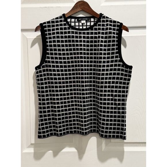 Vintage St. John Santana Knit Black White Windowpane Sweater Shell Size Large - Picture 1 of 5